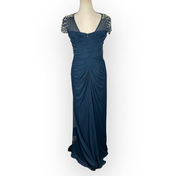 Alex Evenings Maxi Gown Women's 6 Blue Sweetheart Illusion Neck Short Sleeve - Picture 3 of 5